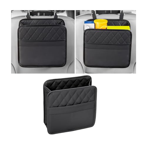 Mandark Car Seat Back Organizer, PU Leather Vehicle Backseat Hanging Storage Pocket, Multipurpose Auto Travel Essentials Accessories for Kids & Adults, Universal for Most Cars (Black) - color: Black