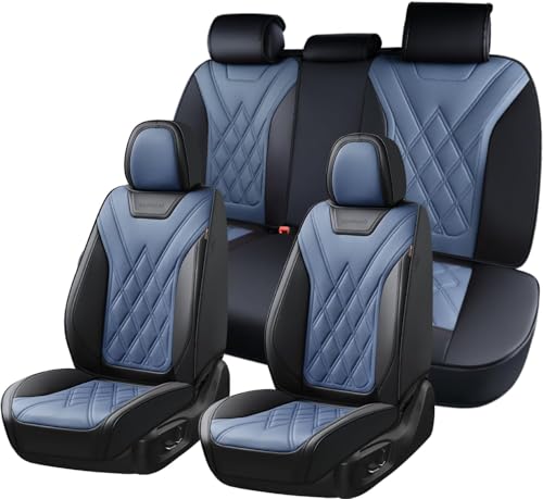 Coverado Car Seat Covers Full Set, Seat Covers for Cars, Front Seat Covers and Back Seat Cover Waterproof Leather Automotive Seat Cover, Universal Car Interior Protectors Cushion for Most Cars - color: Blue_Black, size: FullSet