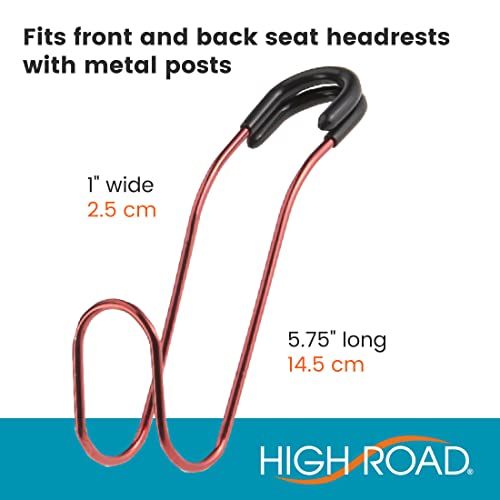 High Road Unbreakable Car Bag Hooks - Large Car Seat Hooks for Purse, Backpack, Coats, Hats and Heavy Bags up to 40 lbs - Secure Attachment Fits All Headrest Posts, 4-Pack