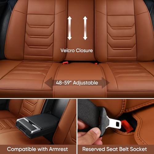 TIEHESYT Car Seat Covers Full Set, Breathable Leather Automotive Front and Rear Seat Covers & Headrest for Reduce The Driving Fatigue, Compatible with Most Vehicles, Cars (Brown, Front Pair and Rear) - color: Mature Brown, size: Front Pair and Rear