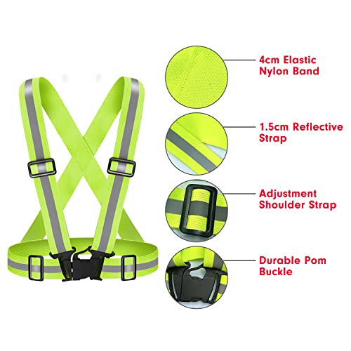High Visibility Reflective Vest Safety Vest Running Reflective Gear Adjustable Reflective Vest for Walking,Jogging,Hiking,Night Cycling - color: Fluorescent Yellow