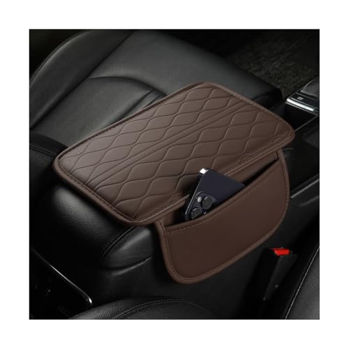 Car Center Console Cover, Leather Vehicle Armrest Seat Box Pad Cushion with 2 Storage Bags, Automotive Interior Arm Rest Protector Accessories, Universal for SUV, Sedan, Truck (Coffee) - color: Coffee