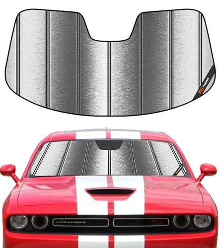Pigenius Windshield Sun Shade for Dodge Challenger 2015-2023 Custom Front Window Sunshade - Metallic - color: Metallic Silver, size: 2015-2023 Challenger