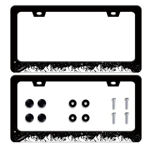 2 Pack Mountains License Plate Frame Stainless Steel Car Accessories Night Mountain License Plate Frames Personalized License Plate Fits Standard U.S. Vehicles for Men Women12.2 X 6 Inches - color: mountains night 2 Pack, size: One size