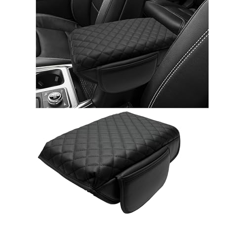 Center Console Cover for Ford Explorer 2026 2025 2020-2024 Accessories 1.2in Thickness Armrest Cover Leather Arm Rest Box Lid Protector Cushion Pad Middle Console Cover with Side Pockets(Black Stitch) - color: Black Stitches