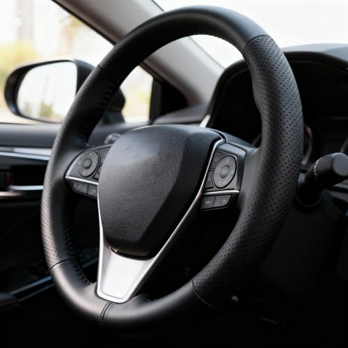 Car Leather Steering Wheel Cover for Toyota Tacoma Camry Rav4 Corolla Highlander Avalon Sienna Tundra Chevy Accessories 2026 1983-2026 Breathable Premium Leather, Anti-Slip Odorless Steering Wheels