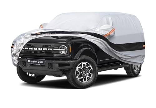 10 Layers SUV Car Cover Custom Fit for Ford Bronco 4 Door (2021-2025), Waterproof All Weather for Automobiles, Outdoor Full Cover Sun Dust Rain Protection with Cotton. Silver - size: Custom Fit for Ford Bronco 4 Door
