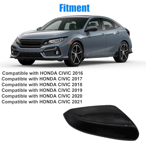 Priprilod Right Passenger Side Mirror Cap Cover Compatible With Honda Civic 2016 2017 2018 2019 2020 2021 Glossy Black #76201-TBA-A11ZF 76201-TBA-A21ZG