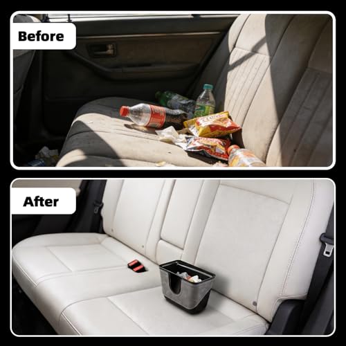 Small Car Trash Can with Double-Layer Design,Leakproof Hanging Car Trash Bin with Large Capacity & Elastic Back Clip,Multi-Purpose Automotive Garbage Can,Vehicle Garbage Bin for SUV Truck (Black)