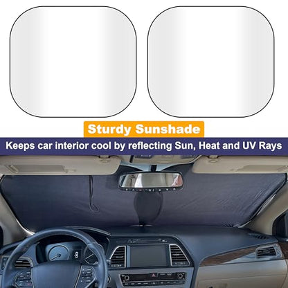 EcoNour 2-Piece Foldable Car Front Window Sun Shade, 240T Polyester, UV Protection & Heat Blocker, Windshield Shade, Durable Design, Upgraded Universal Fit – (29" L x 23.5" W) - size: Small