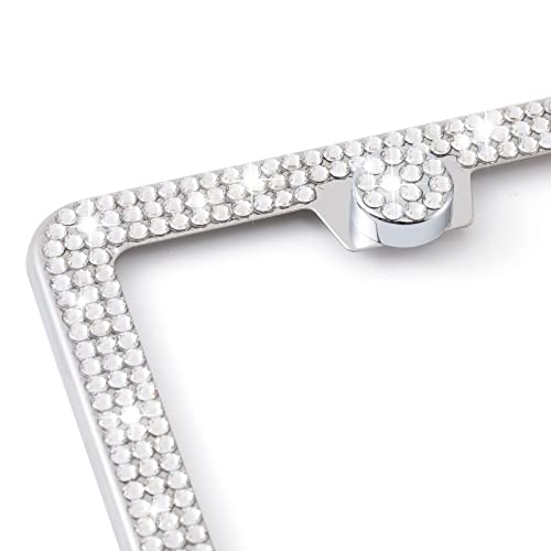 FIISFIIS Bling License Plate Frame for Women,2 Pack Premium Stainless Steel Rhinestone Car License Plate Holder,Handmade Glitter Crystal Diamond Girl Lincense Plate Cover ,Bedazzled Sparkly Caps-White - color: White