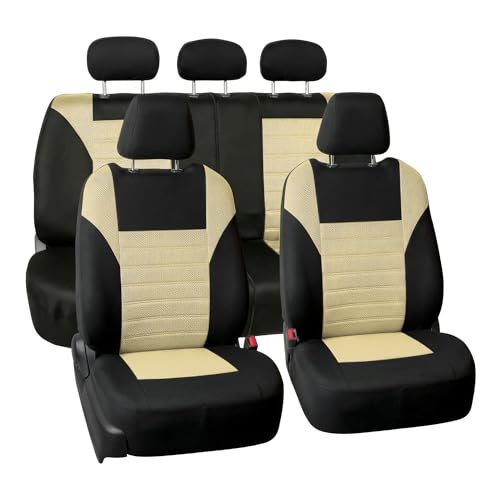 FH Group Automotive Car Seat Covers Full Set Premium 3D Air Mesh Front Seat Covers, Airbag Compatible & Split Bench Cover Universal Fit Interior Accessories for Cars Trucks and SUVs - Beige - color: Beige, size: Full Set
