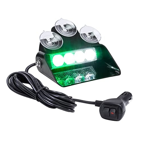 LAMPHUS SolarBlast SBWL14 4W Green White LED Warning Strobe Dash Light [32 Flash Modes] [Adjustable Angle] [Suction Cups] Flashing Emergency Dash Windshield Light for Volunteer Firefighter - color: Green / White