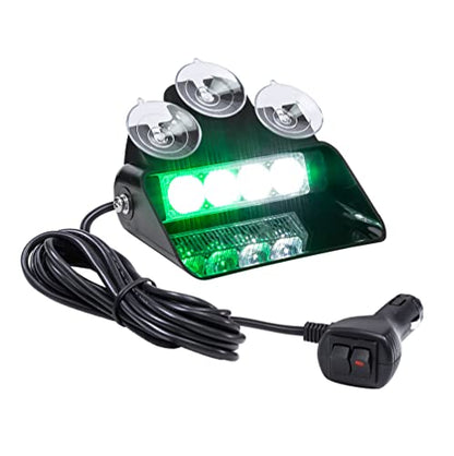 LAMPHUS SolarBlast SBWL14 4W Green White LED Warning Strobe Dash Light [32 Flash Modes] [Adjustable Angle] [Suction Cups] Flashing Emergency Dash Windshield Light for Volunteer Firefighter - color: Green / White