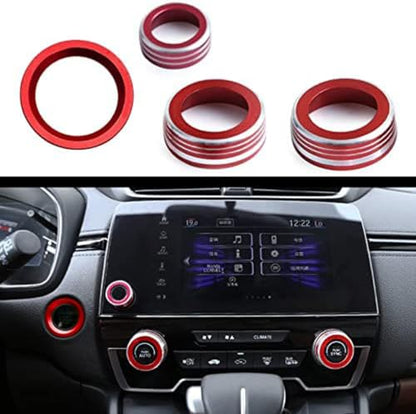 4pcs Aluminum Interior Console Trim Compatible with Honda CRV CR-V 2017 2018 2019 2020 2021 AC Air Conditioning Knob Start Stop Button Navigation Volume Knob Cover Trim (4Pcs Red) - color: Red