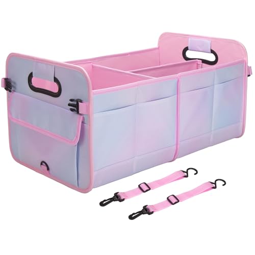titiyiof Trunk Organizer For Suv&Sedan,Car Organizers & Storage, Waterproof Collapsible & Adjustable Straps,70L Sturdy Car Organization for Car Accessories,Tools,Sundries,2-3Compartment(Colorful Pink) - color: X Pink, size: Large (70L)
