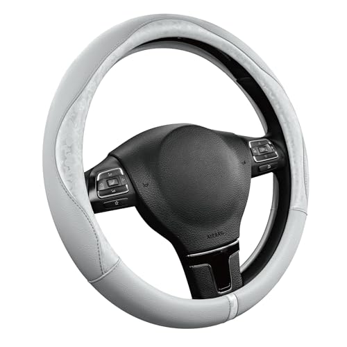 PIC AUTO Steering Wheel Cover, Silver Patterned Leather Patchwork Design, Universal Fit 14.5"–15.5", Anti-Slip, Odor-Free, Soft PU Grain Leather, Durable Grip Car Accessory for Girls & Women - color: Silver