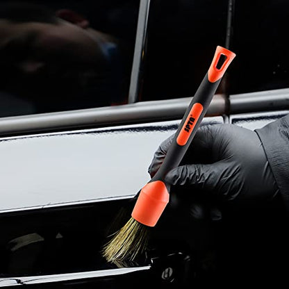 SPTA Car Detailing Brush Set, 5 Pack Soft Boar Hair Auto Detail Brush Kit with Elbow for Automotive Elegant Surface Interior Exterior Dashboard Emblems Panels Engine Bay Wheels Air Vent Seat Leather - color: 5pcs Car Detailing Brush Set With Elbow