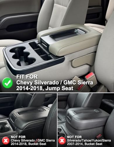 KBH Center Console Armrest Cover Replacement for Chevy Silverado & GMC Sierra 1500 2500 3500 2014-2018, Vinyl Leather Upholstery, Split Bench Jump Seat (Cocoa Dune Brown) - color: Cocoa Dune Tan, size: Jump Seat Console, Silverado Sierra 2014-2018