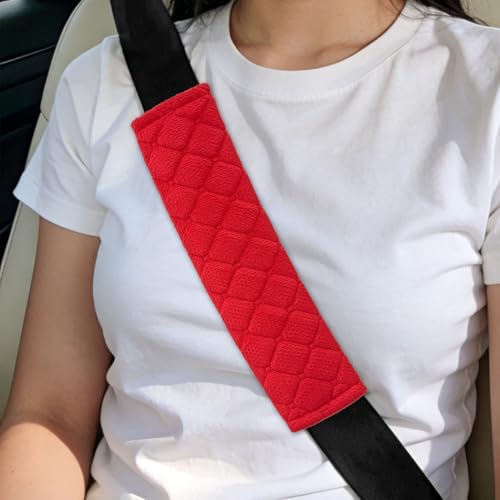 2PCS Car Seat Belt Pads Cover, Fluffy Car Seatbelt Covers, Soft Car Seat Belt Strap Cushion Protect Your Neck and Shoulder, Driving Seat Belt Shoulder Strap Cover for Most Autos (Red) - color: Red
