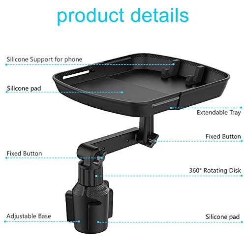 Cup Holder Tray Table, Car Drink Holders Tray, 360º Rotation Adjustable Stretchable Non-Slip Car Tray for Eating, Portable Car Interior Organizer Accessories(Size:6-7.95x6.75inch)