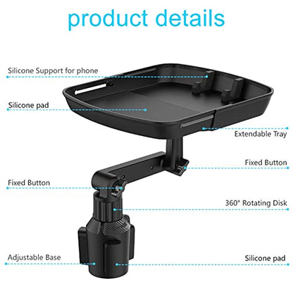 Cup Holder Tray Table, Car Drink Holders Tray, 360º Rotation Adjustable Stretchable Non-Slip Car Tray for Eating, Portable Car Interior Organizer Accessories(Size:6-7.95x6.75inch)