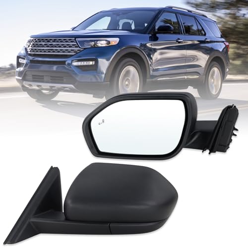 Left Driver Side Mirror Compatible With 2020-2026 Ford Explorer With Manual Folding Power Glass Heated Blind Spot Puddle Lights Matte Black Replace#LB5Z17683BA(8Pins) - color: 8Pins, size: L