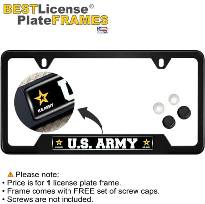 [Officially Licensed Product] - Stainless Steel Matte Black CAR 2-Hole Standard Size - Domed Custom-Made Corrosion-Resistant License Plate Frame with U.S. Army Star Logo & Free caps - (Qty: 1 Frame) - size: U.S. Army Star Logo