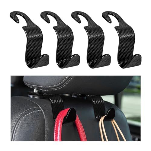 povtii 4PCS Car Seat Headrest Hook, Auto Back Seat Hanging Storage Organizer, Vehicle Seatback Hanger Holder for Purse Handbag Coat Umbrella, Universal Interior Car Accessories (Carbon Fibre Black) - color: Carbon Fibre Black
