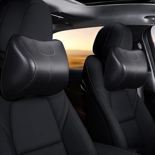 2PCS Leather Memory Foam Car Headrest Pillow Ergonomic Neck Pillow, Universal for Tesla Model Y/3/X/S BMW X3 X5 Lexus TX350 NX350 350h RX350 Volvo XC60 XC90 for Neck Pain Relief(Black) - color: Black, size: 2 Packs-headrest Pillow*2