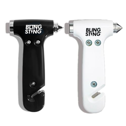 BLINGSTING Glammer Safety Hammer - Emergency Automotive Escape Hammer Tool, Seat Belt Cutter & Car Window Break Tool - White & Black, 2 Count - color: White & Black