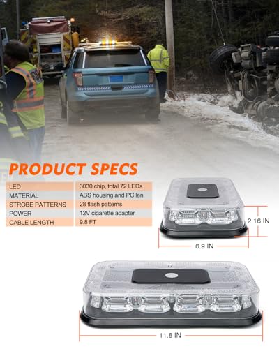 LUMENIX LED Roof Top Strobe Beacon Light Bar Rooftop Security Warning Emergency Flashing Plow Lights for Construction Vehicles Tow Commercial Trucks Postal Cars Snowplow - Amber White - color: Amber and White