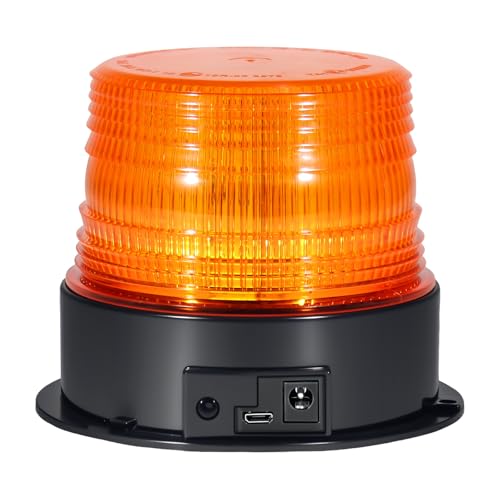 AnTom Magnetic Wireless Beacon Light, Rechargeable Emergency Flashing Warning Battery Operated Strobe Lights for Truck Vehicle, with 12-24v Cigarette Lighter Plug, Amber - color: Amber