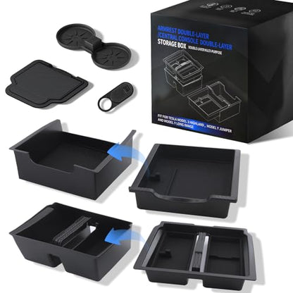 5PCS Double-Layer Center Console Organizer Tray for Tesla Model Y Juniper 2025 2026 Accessories Refreshed Car Storage Tray Armrest Tray Insert Cup Holder Hidden Compartment Storage Box - size: Juniper (Style 3)