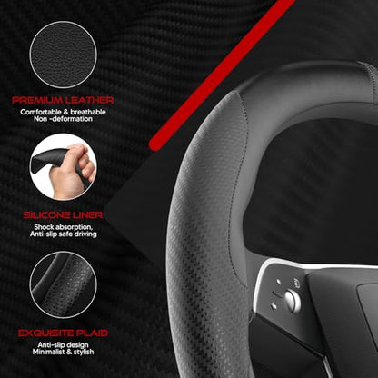 Ultra-Thin Nappa Leather Steering Wheel Cover for Tesla Model 3/Y 2016-2025, Non-Slip Textured Breathable Tesla Model 3/Y Steering Wheel Protector - color: Carbon Fiber
