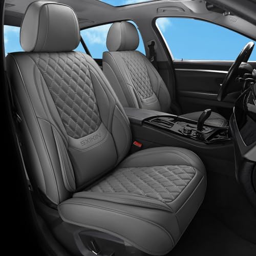 Car Seat Covers Full Set Grey, Luxury Faux Leather Car Seat Covers Waterproof Non-Slip Seat Protector Universal Fit for Most Cars SUVs Trucks Pick-ups,Car Accessories for Front Seats and Back - color: Gray-Full Set