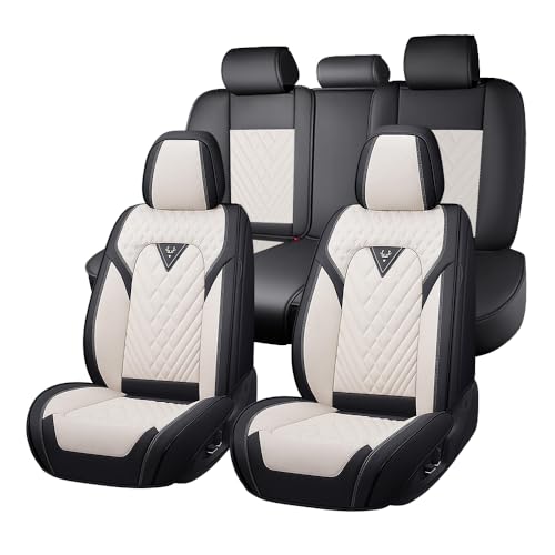Car Seat Covers for Toyota RAV4 1999-2026, Full Coverage 360° Protection, Waterproof Nappa Leather, Anti-Slip & Lumbar Support Seat Covers Full Set (5 Seats,Black-White) - color: Black-White (5 seat), size: Toyota RAV4 1999-2026