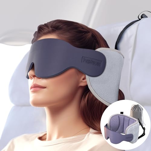 Inspireyes Travel Pillows for Airplanes, 360° Head Support for Long Flight, Soft Airplane Pillow with 3D Eye Mask for Sleeping, Stop Bobblehead, Airplane Headrest Gadgets, Texture Gray - color: Grey