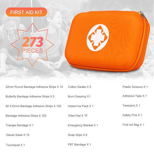 First Aid Kit Emergency Kit Camping Essentials Car-Home Orange First-Aid Bag - 277 Piece Emergency Supplies Hiking First Aid Kit for Backpack Survival Kits for Disaster Preparedness YIDERBO - style: Orange-273Pcs
