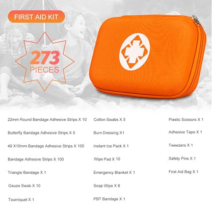 First Aid Kit Emergency Kit Camping Essentials Car-Home Orange First-Aid Bag - 277 Piece Emergency Supplies Hiking First Aid Kit for Backpack Survival Kits for Disaster Preparedness YIDERBO - style: Orange-273Pcs