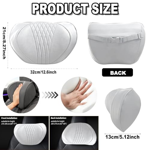 Car Neck Pillow 2-Pack - Premium Memory Foam Headrest with Soft Nappa Leather Feel, Ergonomic Support for Long Drives, Fits Most Vehicles (2, Grey) - color: Grey