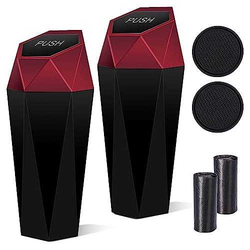Car Trash Can with Lid, Portable 2 Packs Mini Cup Holder Garbage Bin for Office Home Use, Red - color: Red, size: 2 Pack
