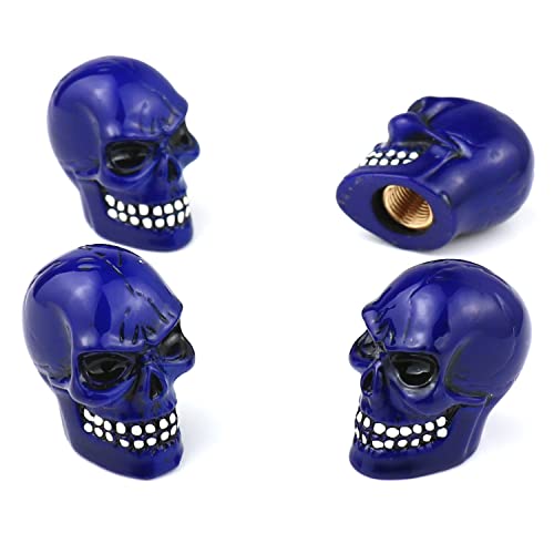 Cars Tires Valve Stem Caps Cover Dustproof Cool Skull Head Universal Fit Most of Cars SUV Bike Trucks Motorcycles 4 Pcs/Set (Blue) - color: Blue