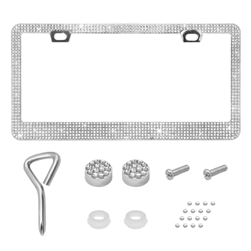 Ziciner Bling License Plate Frame, Sparkly License Plate Tag Cover with Multifaceted Rhinestones, Stainless Steel Crystal License Plate Holder (White) - color: White, 1PCS