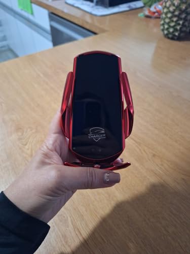 15W Fast Charge Auto-Clamping Wireless Car Charger Mount – Qi Wireless Charging, Adjustable Phone Holder, Air Vent & Dashboard Compatible, Compatible with iPhone & Android (Red) - color: Red