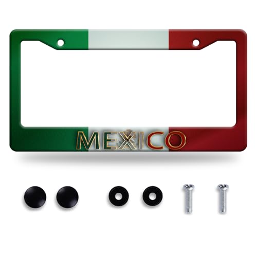 Mexico Flag License Plate Frame Personalise Mexican Funny License Plate Stainless Steel Flag License Plate Holder Car Accessory with Screws Car Decoration 12.3" x 6.3" for Men Women - color: Personalise Mexico Flag