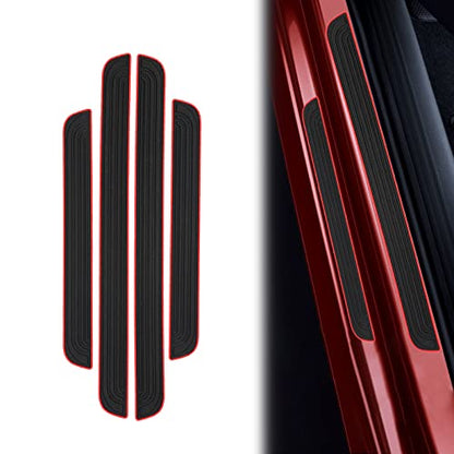 4 Pcs Car Door Sill Plate Protectors, PVC Soft Rubber Car Front Rear Door Entry Guards, Sill Scuff Cover Panel Step Protector, Car Accessories for Most Vehicles (Black Red-Not Pattern)