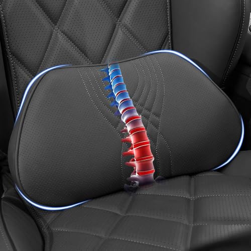 Lumbar Support Pillow for Car Seat, Office Chair Leather Memory Foam Lower Back Cushion for Back Pain Relief Improve Posture, Ergonomic Back Rest for Gaming Chair, Black, 1PC - color: Black, size: B