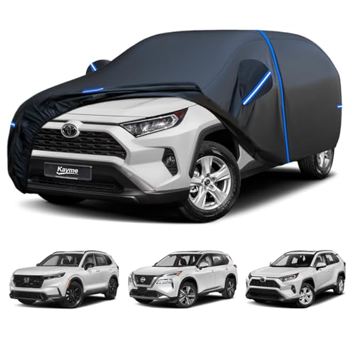 Kayme SUV Car Cover Custom Fit for Toyota RAV4, Honda CRV CR-V, Nissan Rogue, Windproof Upgraded & 100% Waterproof. All-Weather Full Exterior Cover Rain Sun Protector with Door Zipper and Towel. - size: Fit for Toyota Rav4,honda Crv,nissan Rogue
