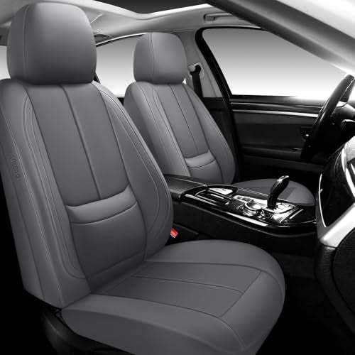 Full Coverage Leather Car Seat Covers,Waterproof Seat Covers for Cars,SUVs Pick-up Truck, Car Seat Cushion,Car Seat Protector,Front Seat Cover,Grey Seat Cover with 2 Seats - color: Grey, size: Front Pair(2 seats)